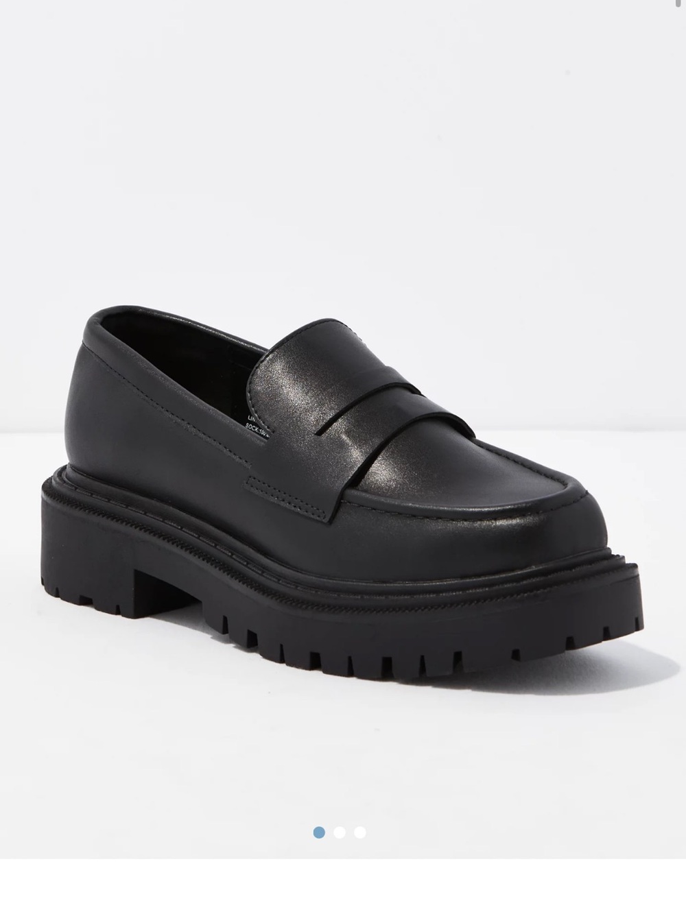 Chunky Black Pleather Penny Loafers - Women's size 8.5